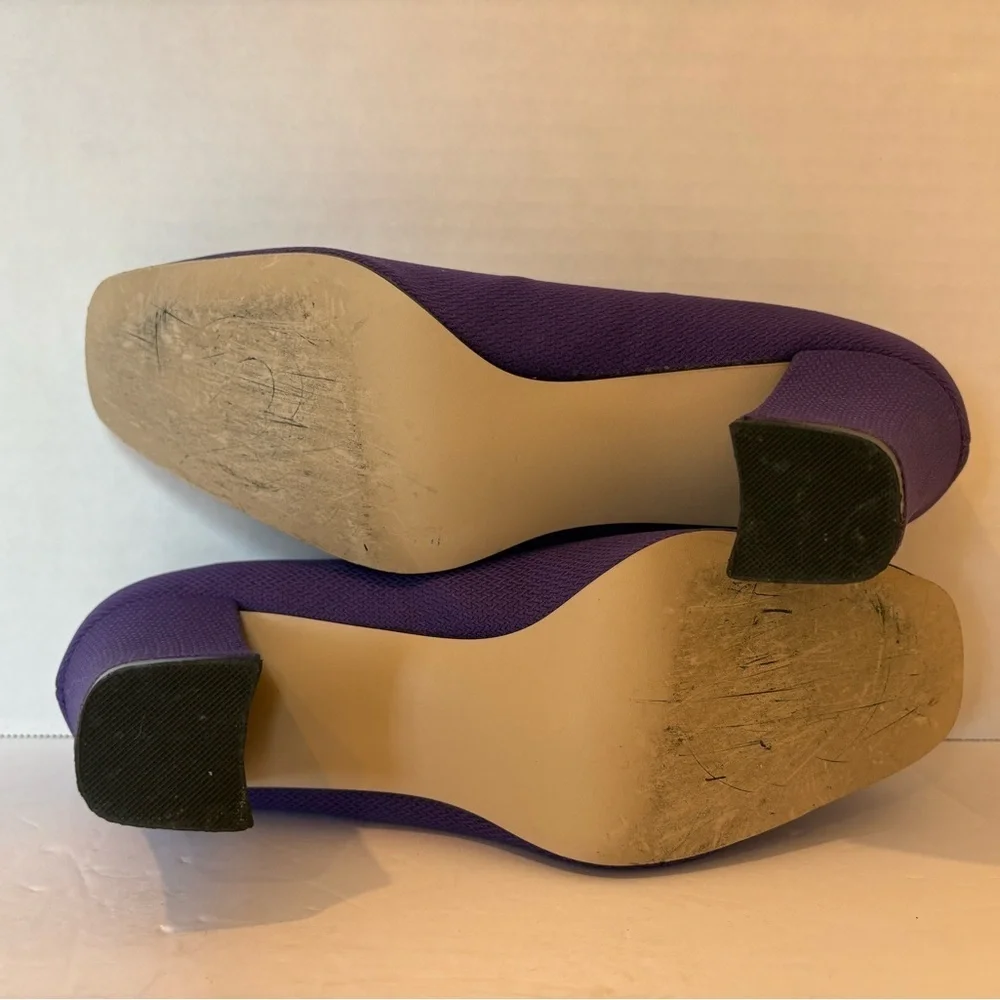 Classique purple fabric block heel pumps shoes size 9.5